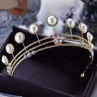 Wedding Faux Pearl Rhinestone Tiara Crown - Gold - One Size