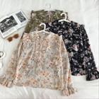 Floral Ruffled-trim Long-sleeve Blouse