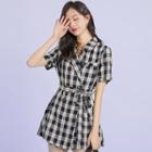 Short-sleeve Collar Plaid Romper
