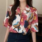 Notch Lapel Short-sleeve Floral Shirt