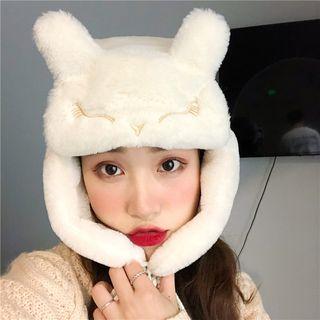 Rabbit Ear Earflap Hat White - One Size