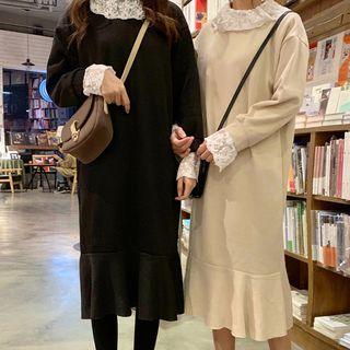 Lace Panel Midi Sweatshirt Dress