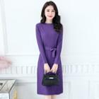 Tie-waist Button-detail A-line Sweater Dress