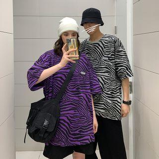Couple Matching Elbow Sleeve Zebra Print T-shirt