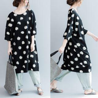Polka Dot Elbow-sleeve Midi T-shirt Dress