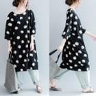 Polka Dot Elbow-sleeve Midi T-shirt Dress
