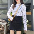 Moon Print Mock Neck T-shirt