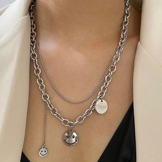 Smiley Face Layered Chain Necklace K85 - As Shown In Figure - One Size