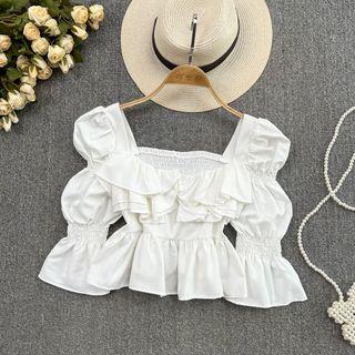 Puff Sleeve Ruffle Crop Blouse