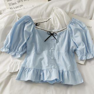 Boatneck Ruffle-trim Crop Top