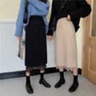 High-waist Lace Panel Plain Midi Skirt