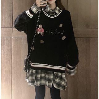 Mock Two-piece Furry Sweatshirt Black - One Size