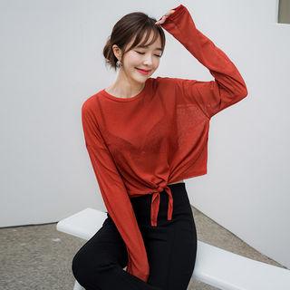 Tie-front Sheer Cropped T-shirt