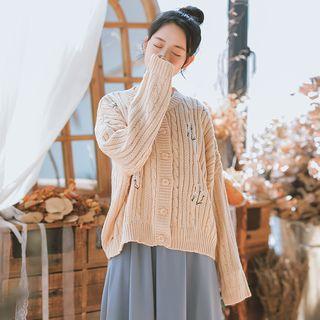 Floral Embroidered Cable Knit Cardigan