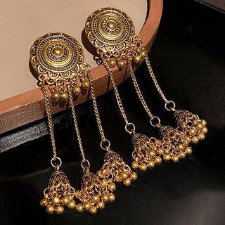 Rhinestone Alloy Fringed Earring 1 Pair - Gold & Red & Blue - One Size