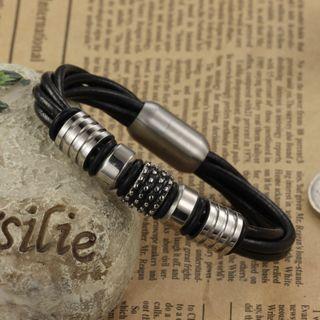 Stainless Steel Bar Faux Leather Bracelet 907 - Bracelet - One Size
