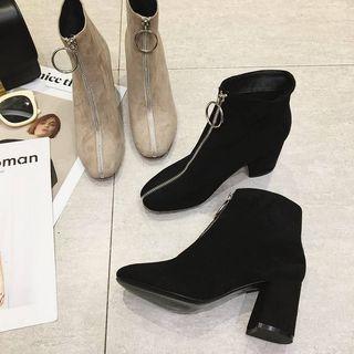 Chunky Heel Front-zip Ankle Boots