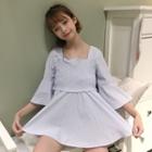 3/4-sleeve Plaid Mini Dress