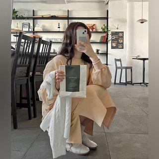 Drop-shoulder Plain Long Sweatshirt Dress