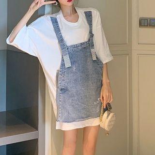 Denim Panel Short-sleeve T-shirt Dress