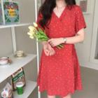 Short-sleeve Heart Pattern A-line Dress