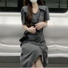 Short-sleeve Collar Asymmetrical Midi A-line Dress
