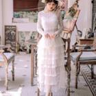 Set: Spaghetti Strap Maxi Layered Mesh Dress + Long-sleeve Lace Top