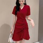 Short-sleeve Mini A-line Drawstring Dress