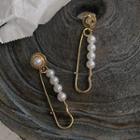 Faux Pearl Safety Pin Statement Earring 1 Pair - Gold - One Size