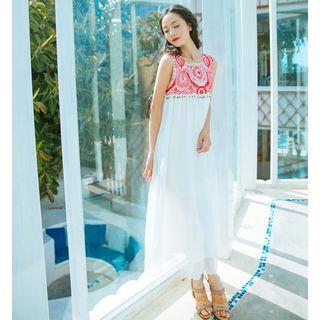 Embroidered Panel Midi Tank Dress