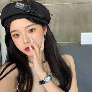 Buckled Beret Hat Black - M