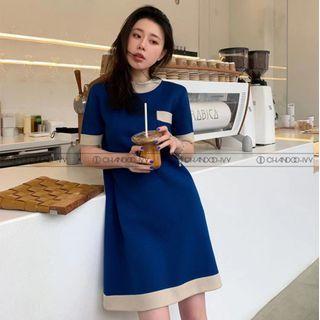Short-sleeve Contrast Trim Mini Smock Dress