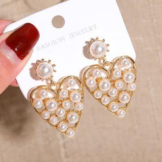 Embellished Heart Earring 1 Pair - Gold - One Size