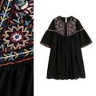 Totem Embroidered Bell-sleeve A-line Mini Dress
