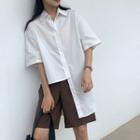 Elbow-sleeve Irregular Shirt White - One Size