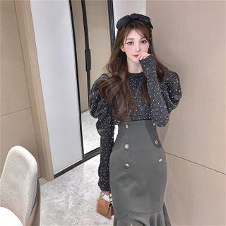 Dotted Blouse / Suspender Skirt