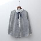 Long-sleeve Striped Tie-neck Blouse