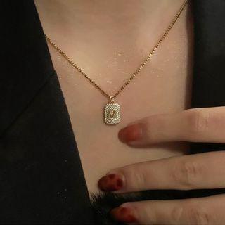 Letter M Rhinestone Pendant Alloy Necklace My32829 - Gold - One Size