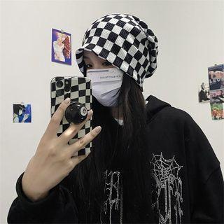 Plaid Beanie Black & White - One Size