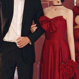 Strapless Bow Front A-line Evening Gown