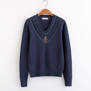 Embroidered V-neck Sweater / Vest
