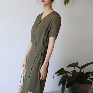 V-neck Wrap-front Midi Dress