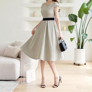 Cap-sleeve Jacquard Midi Dress