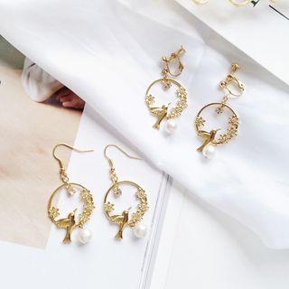 Faux Pearl Bird Hoop Earring