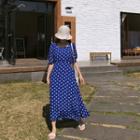 Square-neck Polka-dotted Maxi Dress Blue - One Size