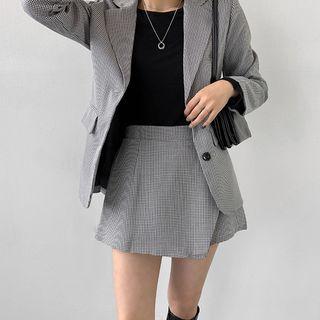 Set: Checked Blazer + Wrap Skort
