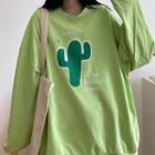 Cactus Print Oversize Long-sleeve T-shirt