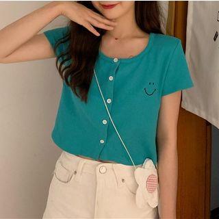 Short Sleeve Print Button Top