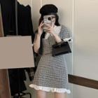 Short-sleeve Tweed Blouse / A-line Skirt