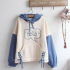Color Block Embroidered Hoodie Blue - One Size